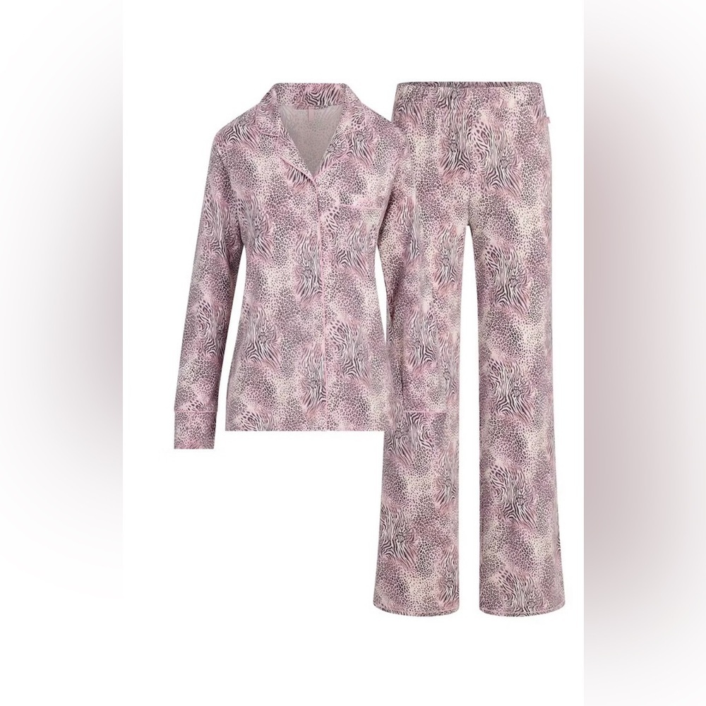 SKIMS Pajamas Sleep Set Size Medium Long Sleeve Bloom Mini Multi Animal Print - Picture 4 of 10